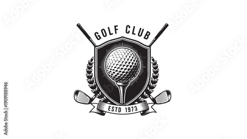 Vintage golf club emblem with golf clubs and golf ball - retro sports logo design