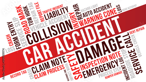 Car Accident Word Cloud Design, Car Accident Word Cloud for Collision, Damage, Safety, and Repair
