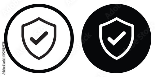 Professional icon set showing a protection shield with a checkmark and a clock. Represents real-time security, 24/7 insurance, expiration tracking, and timed safety protocols.