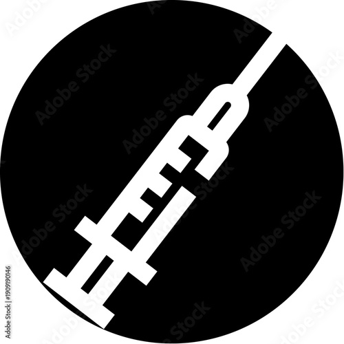 Syringe icon representing vaccinations, injections, medicine, and healthcare, conveying concepts of illness prevention, therapeutic care, and scientific research