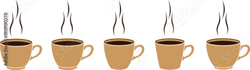 Minimal hot coffee cups set with steam icons simple flat vector illustration for cafe menu beverage branding and morning drink design concepts