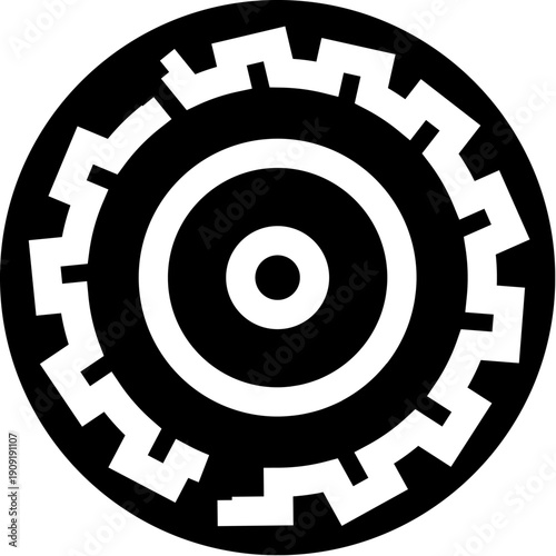 Hunab ku symbol appearing as a black and white geometric design, representing the mayan concept of a singular god and the center of the galaxy, reflecting duality and the source of consciousness