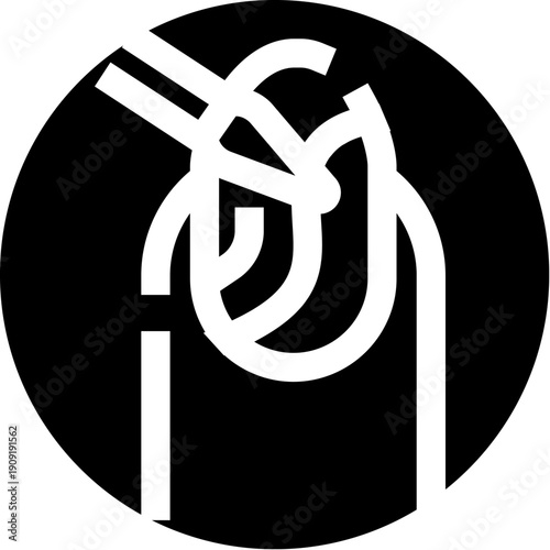 Abstract simple icon representing a fingernail receiving a coat of polish with a brush, symbolizing beauty, hygiene, cosmetics, and treatment in a compact graphic design for various uses