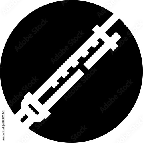 Abstract graphic icon illustrating two parallel white diagonal lines with a series of smaller perpendicular lines on a solid black circular background, creating a modern visual