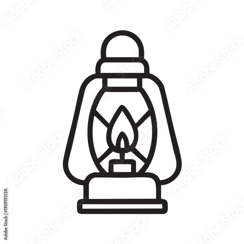 Vintage Kerosene Lantern Icon - Minimalist Oil Lamp and Camping Light Line Art Vector