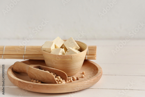 Bowl with pieces of tofu ch...