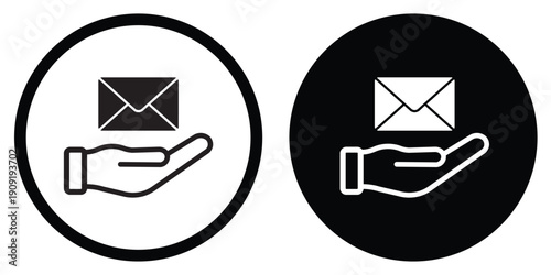 Modern icon set featuring supportive hands with symbolic elements: mail, chat, mute, clock, and growth chart. Perfect for communication, time management, silence, and efficiency.