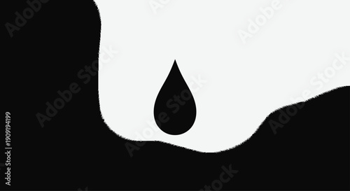 A perfectly formed, sharp silhouette of a raindrop, reflecting a faint, blurred background