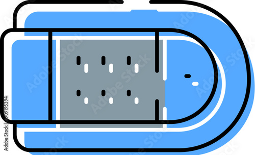 Inflatable raft representing water activity, adventure, recreation, and travel, with a simple yet effective design for various boating and outdoor concepts