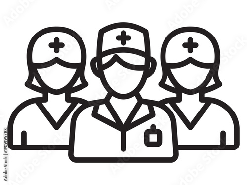 Medical Team Icon – Doctors and Nurses Healthcare Staff Line Symbol
