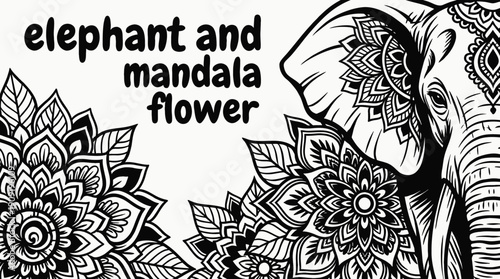 elephant face blended with mandala flower patterns in intricate ornamental tattoo design illustration expressing artistic mystical nature symbol aesthetic decorative ink concept