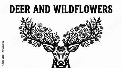 deer face merged with wildflower floral arrangement in graceful ornamental tattoo design illustration presenting artistic mystical nature symbol aesthetic decorative ink concept