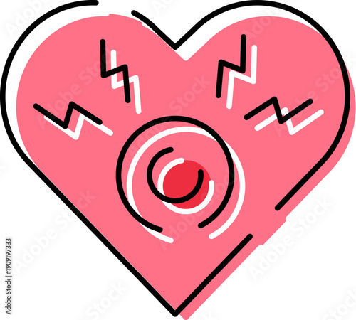 Heart icon experiencing pain, symbolizing a heart attack, cardiovascular illness, or another form of heart condition needing medical attention and care