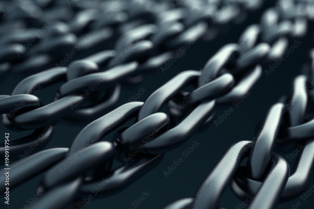 Obraz premium Interlocking metal chain links forming a continuous pattern on a dark background