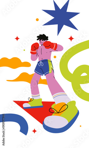 Vector illustration boxer in dynamic fighting