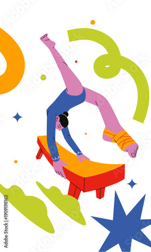 Gymnast doing backbend on balance beam vector illustratiom