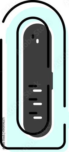 Medical thermometer displaying temperature in a light blue and dark grey flat design, representing health monitoring, illness, and healthcare services
