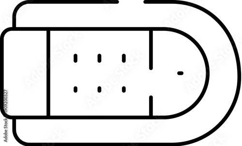 Inflatable boat outline identifying a rubber dinghy or raft, concept representing water recreation, emergency rescue, sea travel, and adventure tourism