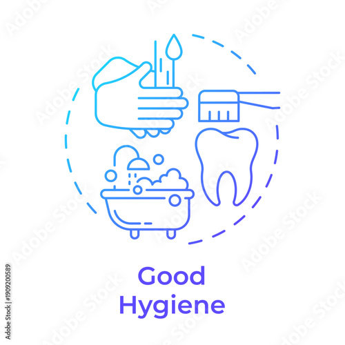 Good hygiene blue gradient concept icon. Selfcare routines, washing hands. Brushing teeth. Round shape line illustration. Abstract idea. Graphic design. Easy to use in presentation, booklet