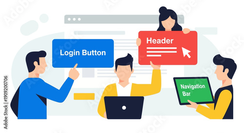 Team of web developers collaborating on user interface design.