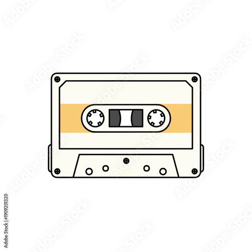 Vintage cassette tape in minimalist design with yellow accents  