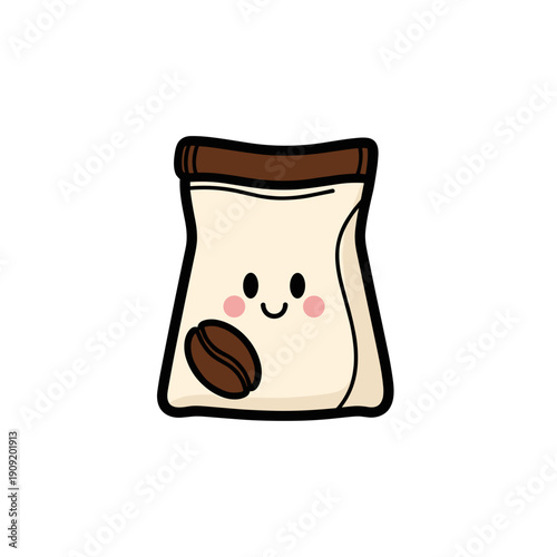 Cute coffee bean bag with smiling face and brown accents  
