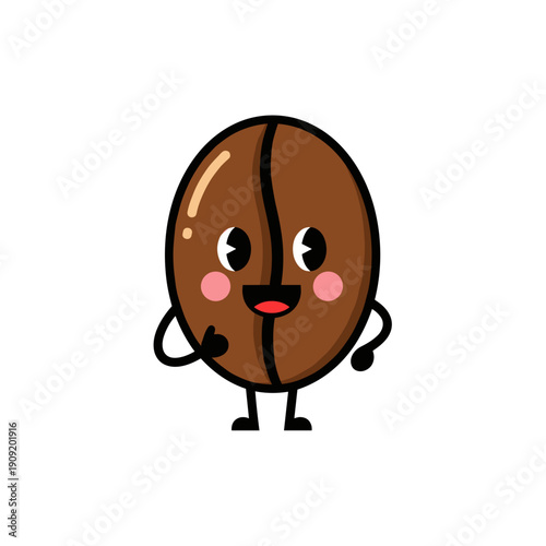Cartoon coffee bean character smiling and gesturing cheerfully  