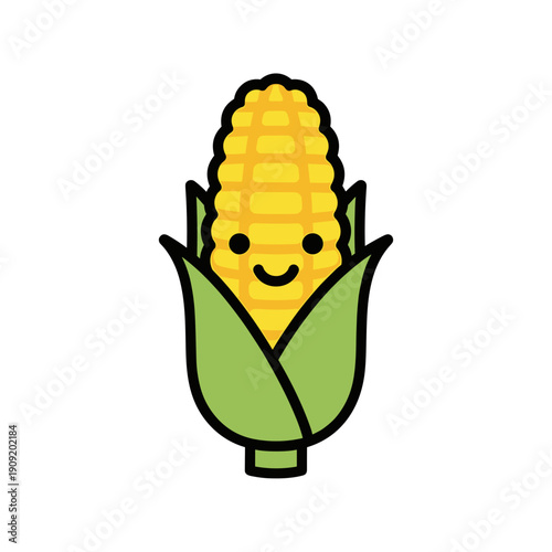 Cute cartoon corn on the cob with smiling face illustration  