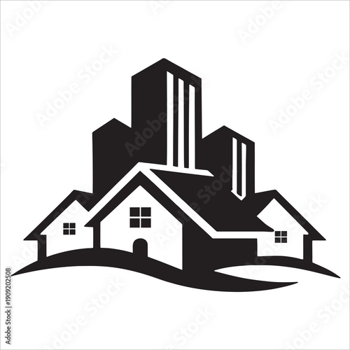 Modern Real Estate Cityscape Logo Icon - Urban Housing and Commercial Building Vector Illustration