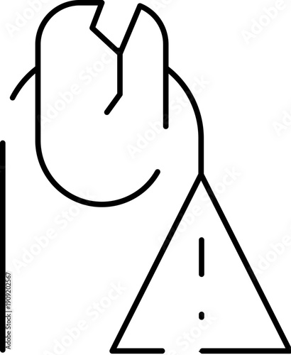 Hand with cracked, brittle fingernail indicating damage or fragility, paired with triangular warning symbol to signal health concern, risk, or need for care and treatment