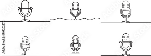 A set of Podcast microphone one continuous line art, Vector illustration.one line icon illustration with white background