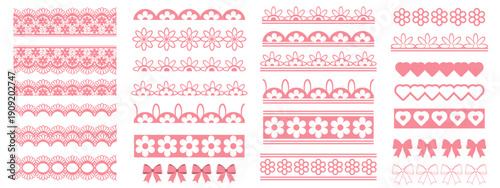 Set vector Dividers isolated white. Hand drawn birthday valentine's day and wedding scallop trim collection. Coquette Frame for card border. EPS 10
