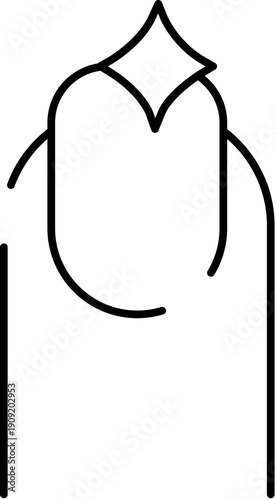 Finger showing a glossy polished nail with a sparkling accent, minimal line art illustration symbolizing manicure, grooming, elegance, beauty and personal care on white background