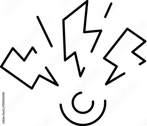Outline icon representing a central point emanating distress and pain, with surrounding lightning bolt shapes radiating outward, symbolizing a sudden ache or intense discomfort