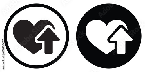 Heart silhouette with an upward arrow icon. Perfect for representing social media engagement growth, rising popularity, health improvement, or increasing likes in a modern, minimalist style.