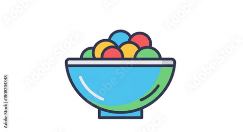 Colorful candy balls in a blue bowl on a white background sweet treats and snacks concept
