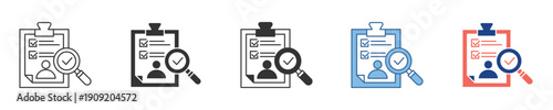 Professional human resources icons depicting applicant screening, resume review, and candidate selection for efficient recruitment and employment processes