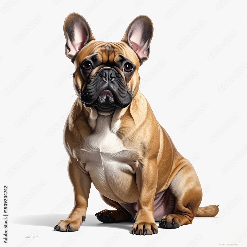 Obraz premium Fawn French Bulldog Sitting and Looking Directly at Camera