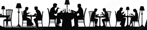 Restaurant dining silhouettes with couples families and friends eating and talking in cafe interior representing social lifestyle romance and leisure isolated on white background