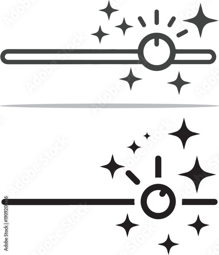 A minimalist vector set featuring two horizontal slider bars with circular toggles and glowing star accents, perfect for representing volume, brightness, or digital tuning interfaces.