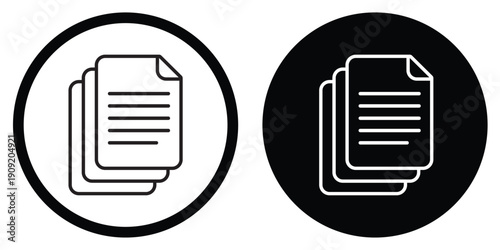 Minimalist vector icons of stacked paper documents, symbolizing file management, data storage, and documentation. Perfect for office, administration, and digital filing concepts.