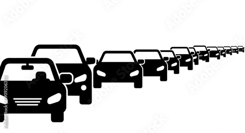 Car queue perspective icon set – vehicle lineup traffic silhouette vector