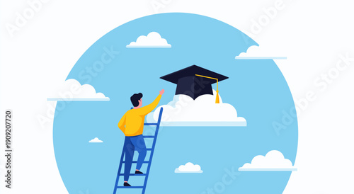 Graduation cap on a cloud vector illustration representing academic achievement and aspirations