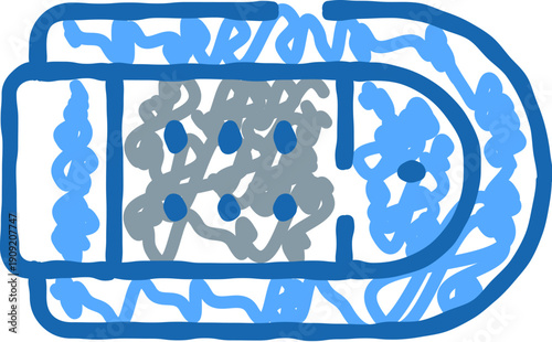 Hand drawn adhesive bandage doodle on white background, simple cartoon icon for wound care, first aid, medical treatment, healing and home healthcare protection