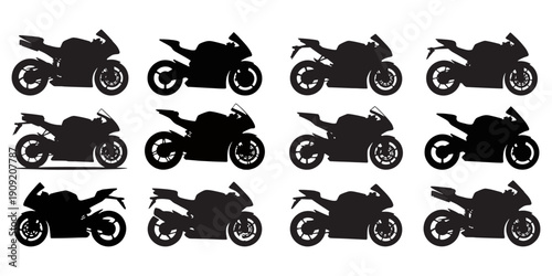 set of vector silhouette of a sports motorcycle