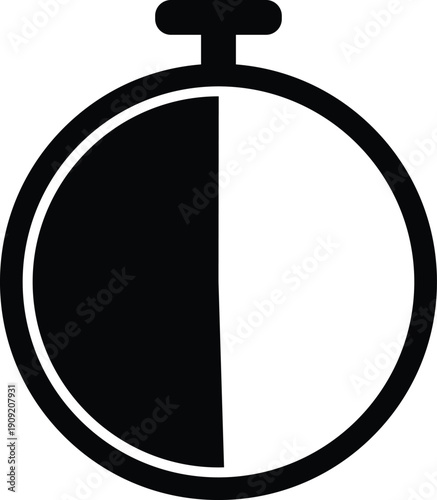 Single black stopwatch with half the circle filled representing fifty percent time completion