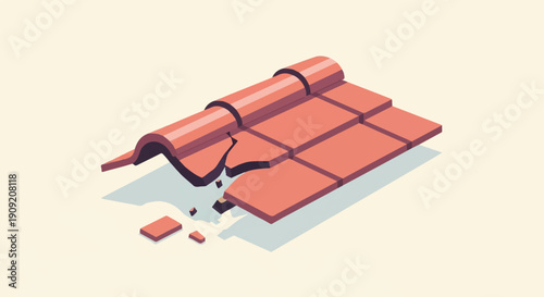 A broken terra cotta roof tile sits on a light-colored surface