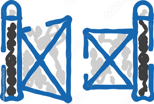 Blue turnstiles operating as security barriers, managing access and controlling the flow of people entering and exiting a secured area or public space