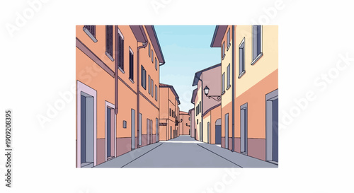 A charming European street with peach-colored buildings