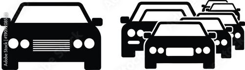 Cars Icon Set Traffic Jam Automobile and Transport Symbols on White Background